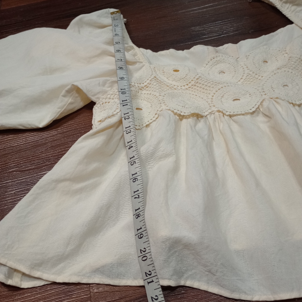 Anthropologie Lace babydoll Top In Cream Linen Blend Cottagecore Prairie - Picture 9 of 11